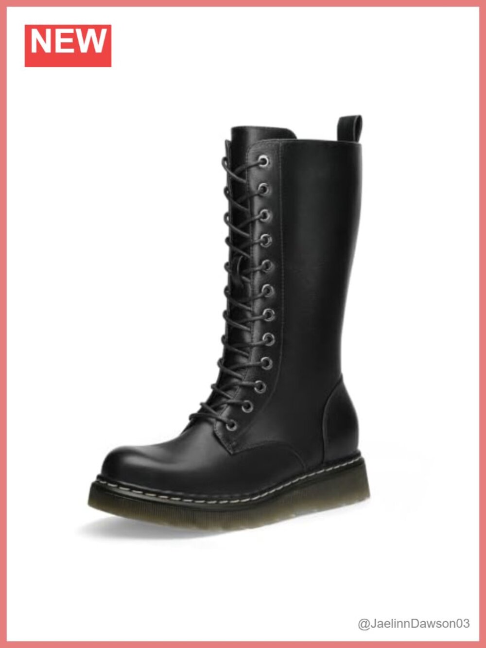 Women's Combat Boots Lace Up Mid Calf Faux Leather Side Zip